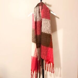 Steve Madden Pink and Brown Plaid Scarf
